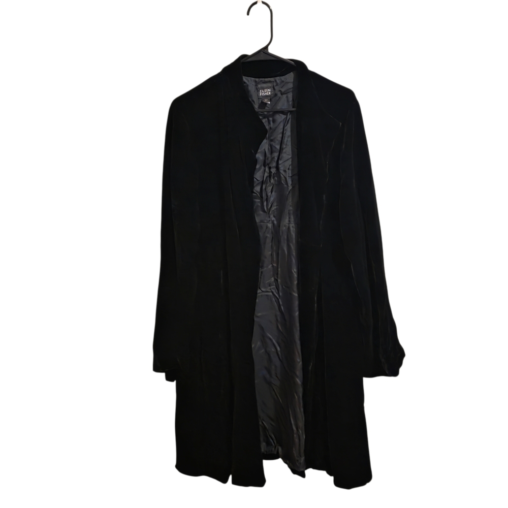 Eileen Fisher Open-Front Black Velvet Jacket Silk Blend Kimono Cardigan - Picture 8 of 11